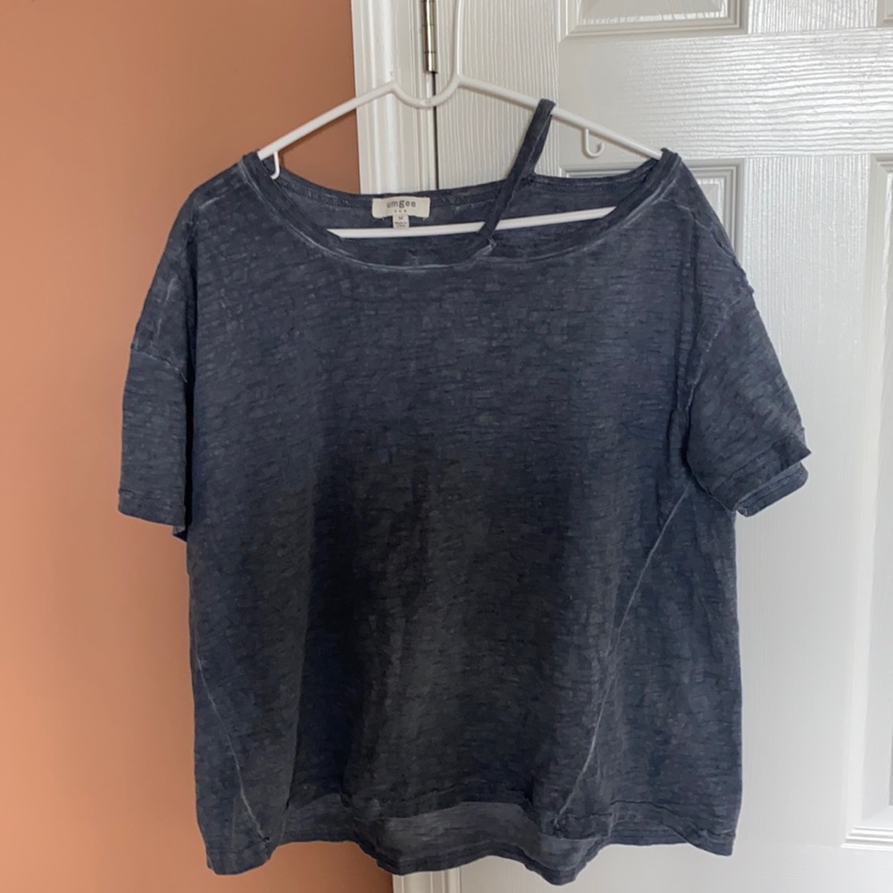 Charcoal One Shoulder Short Sleeve Top Size M